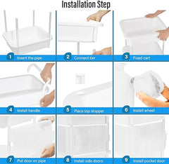 3-Tier Plastic Rolling Organization Utility Cart with Handle and Top Door