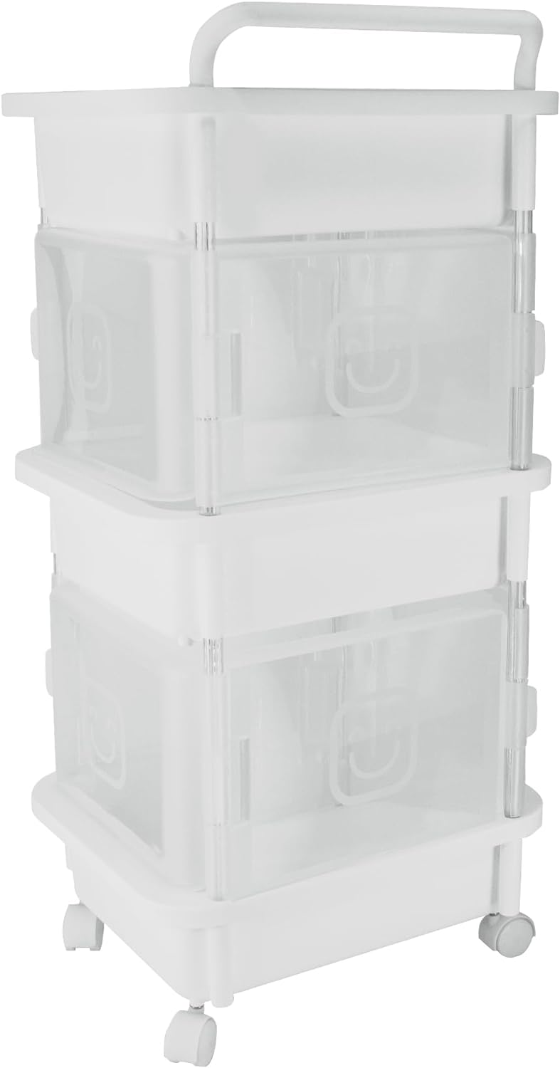 3-Tier Plastic Rolling Organization Utility Cart with Handle and Pocket Door