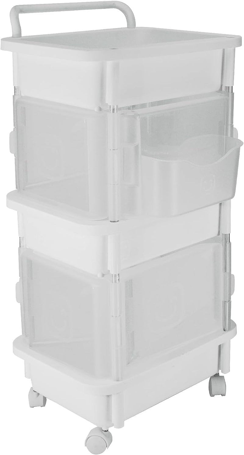 3-Tier Plastic Rolling Organization Utility Cart with Handle and Pocket Door