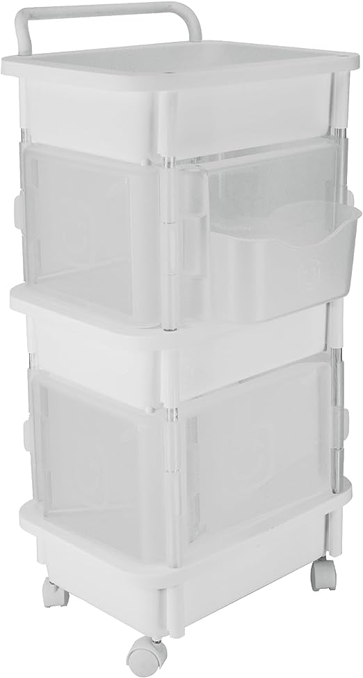 3-Tier Plastic Rolling Organization Utility Cart with Handle and Top Door