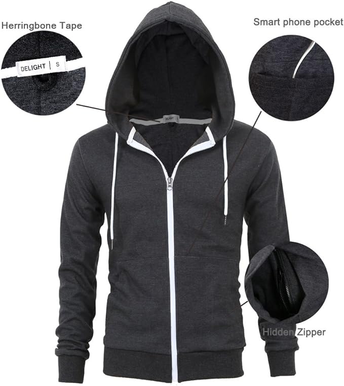 Men's Fashion Fit Full-Zip Hoodie with Inner Cell Phone Pocket