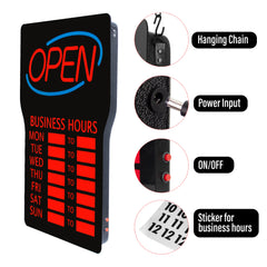 LED Open Sign for Business hours – Bright Red & Blue Lights, 3 Display Modes (OPEN/Hours), Easy Installation, Includes Mounting Kit & Hours Labels